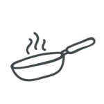 Gray icon with a cooking pan for creating healing in Culinary Arts experiences