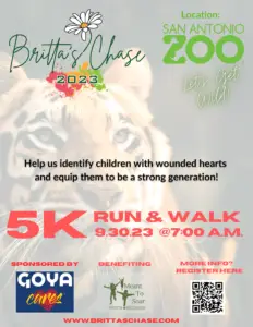 Britta's Chase 5K Race Flyer from 2023 benefitting Meant To Soar with note